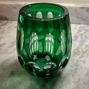 Vintage Laurie Gates Bohemian Green Glass Vase